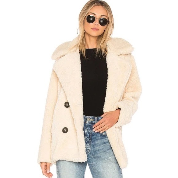 NWT Free People Notched Teddy Sherpa Pea Coat Sz S Z531